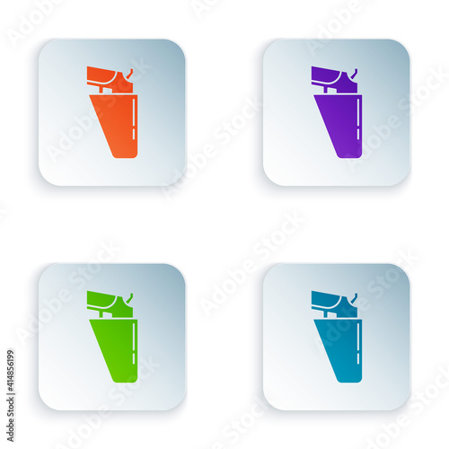 Color Revolver gun in holster icon isolated on white background. Set colorful icons in square buttons. Vector.