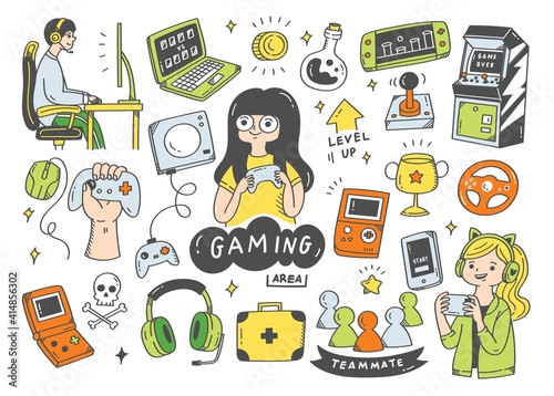 Set of video game doodle vector illustration