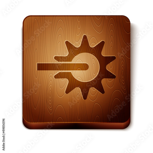 Brown Cowboy horse riding spur for boot icon isolated on white background. Wooden square button. Vector.