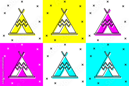 Set Traditional indian teepee or wigwam icon isolated on color background. Indian tent. Vector.