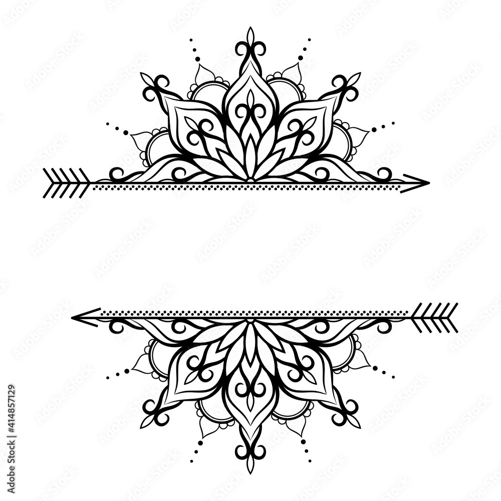 Hand-drawn mandala with ethnic floral doodle pattern. Coloring page