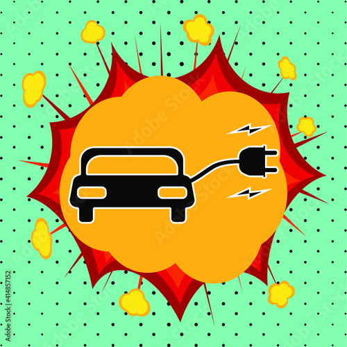 Electric car sign, pop art explosion, vector illustration