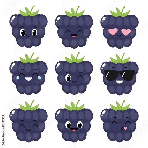 Cute cartoon blackberry emoji set