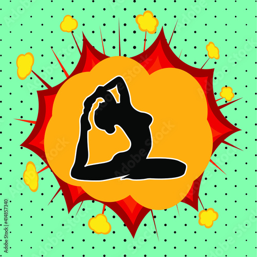 Yoga class sign, pop art explosion, vector illustration