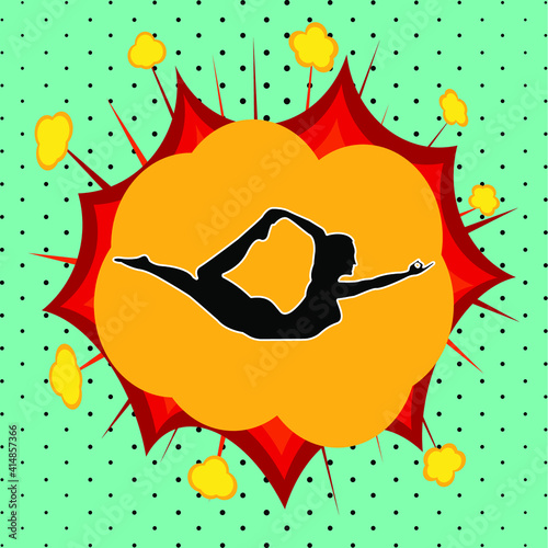 Yoga class sign, pop art explosion, vector illustration