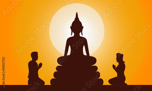 silhouette of buddha in thai temple worship Holy day