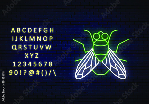 line icon, neon effect, fly