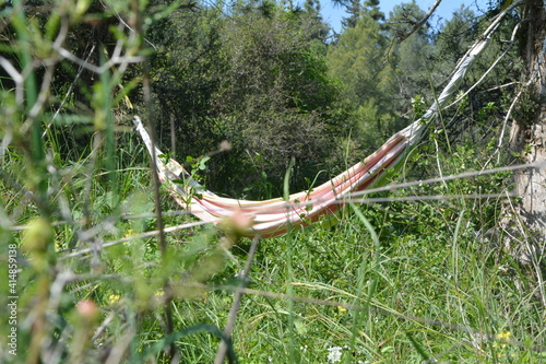 A hammock for relaxing in a secluded location at the edge of a flower field in Israel