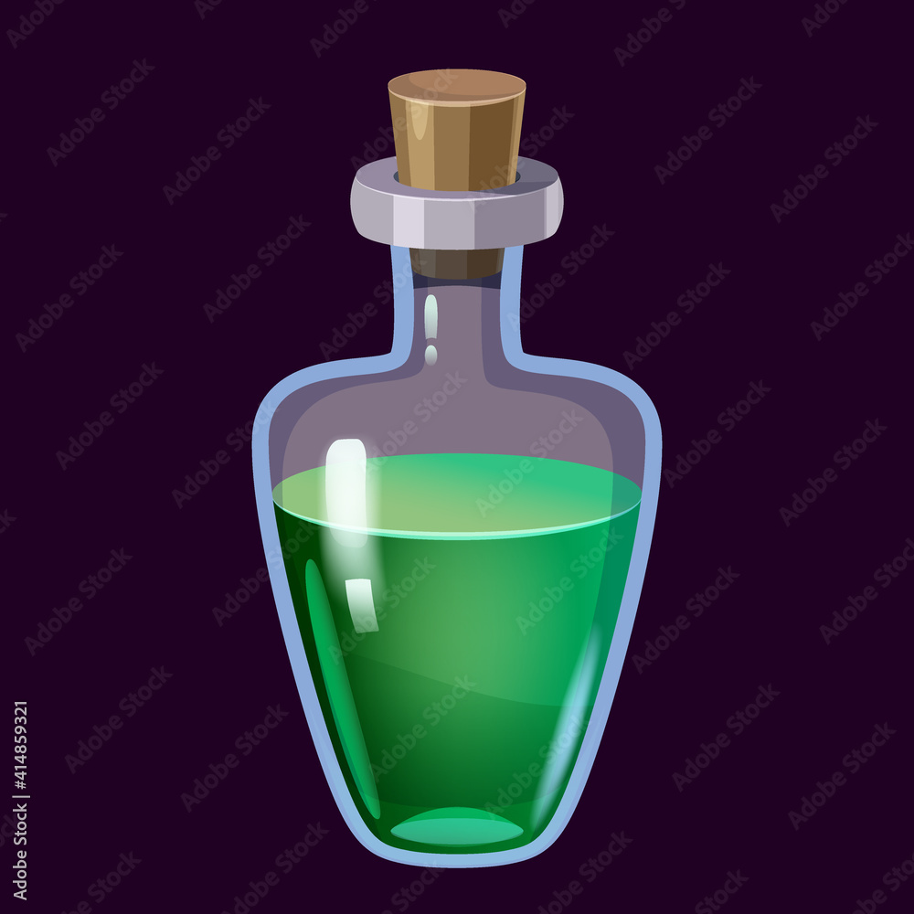Bottle liquid potion magic elixir colorful . Game icon GUI for app games user interface. Vector illstration