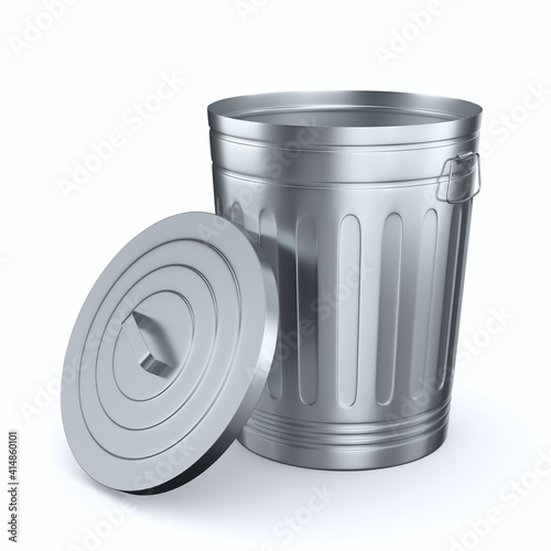 Open garbage basket on whit...