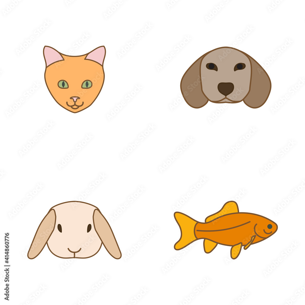 Cat, dog, rabbit, fish. Pets. Four images. Cat, dog, rabbit, fish. Pets. Four images.