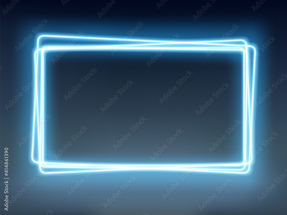 Neon blue glowing frame on a dark background