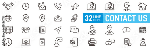 Set of 32 Contact Us web icons in line style