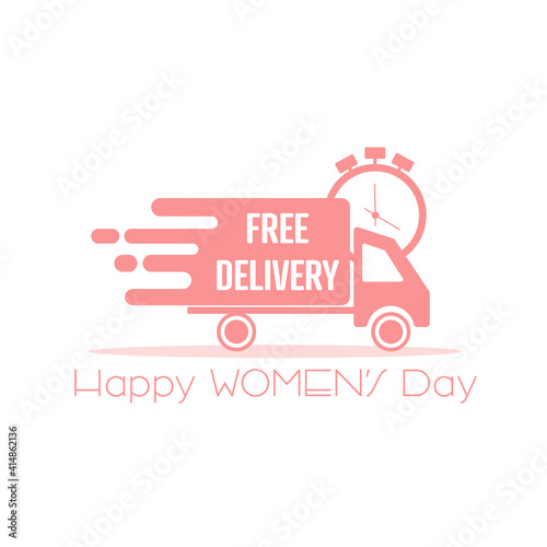 Happy Women's Day delivery concept. Free delivery.