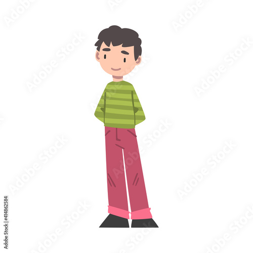 Cute Little Boy Dressed Casual Clothes Cartoon Style Vector Illustration