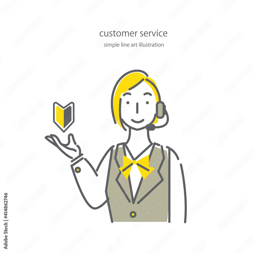 コールセンターのオペレーターの女性スタッフのシンプルでおしゃれな線画イラスト素材 初めて 初心者 Stock Illustration Adobe Stock