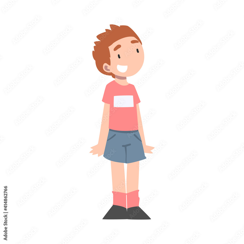 Cute Joyful Little Boy Dressed Casual Clothes Cartoon Style Vector Illustration
