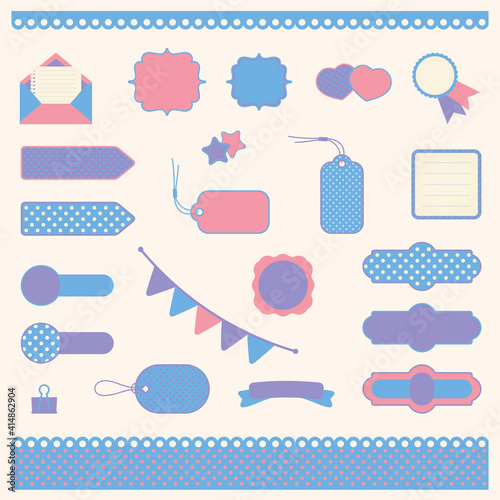 Vector stickers, banner, label. Set for scrapbooking elements.