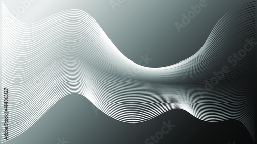Gray-white wave from lines on a gradient gray background. Abstract graphic vector image. Decorative screensaver.