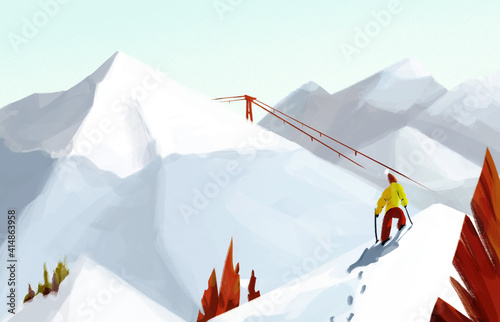 Skier solo on winter mountain