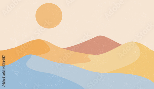 Creative minimalist hand painted abstract arts background. Nature mountain landscape painting with Japanese wave pattern vector.