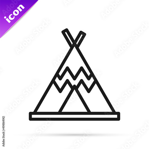 Black line Traditional indian teepee or wigwam icon isolated on white background. Indian tent. Vector.