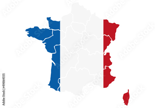 Mapa Francia con bandera en fondo blanco.
