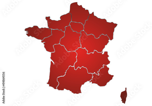 Mapa rojo de Francia en fondo blanco.