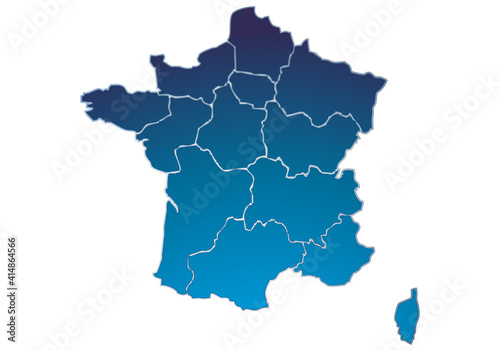 Mapa azul de Francia en fondo blanco.