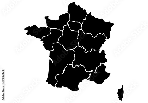 Mapa negro de Francia en fondo blanco.