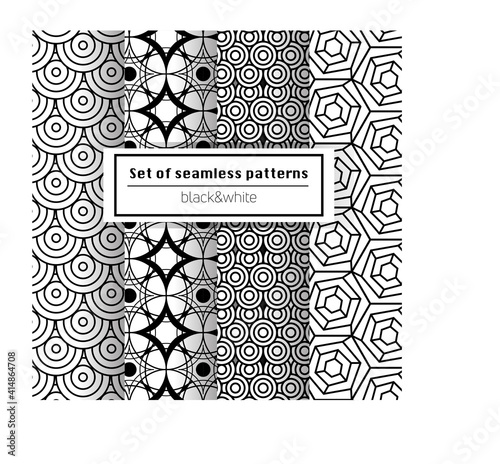 a set of five simple geometric black and white seamless patterns
