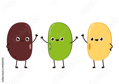 Bean character design. Kidney bean, Soybean and Mung Bean character design.