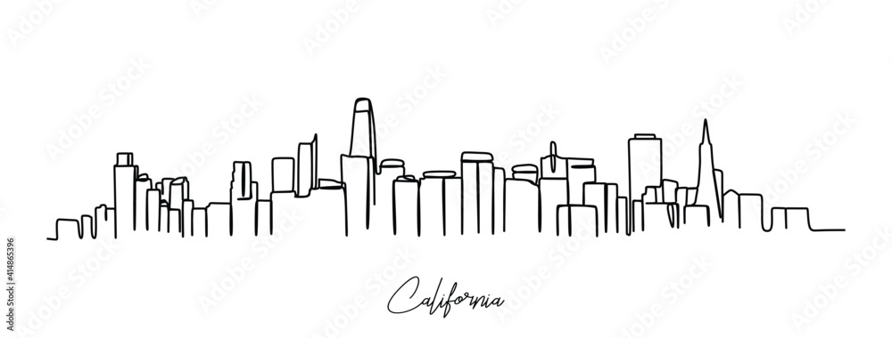 Obraz premium California city of the USA skyline - continuous one line drawing