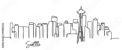 Seattle city skyline - continuous one line drawing