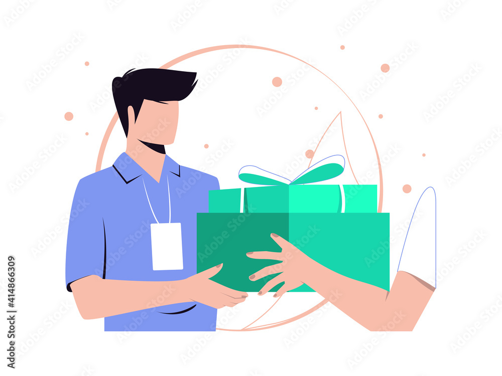 Fast delivery man. Courier provides free delivery of goods or postal parcels to the address. Vector illustration. Fast delivery man. Courier provides free delivery of goods or postal parcels to the address. Vector illustration.
