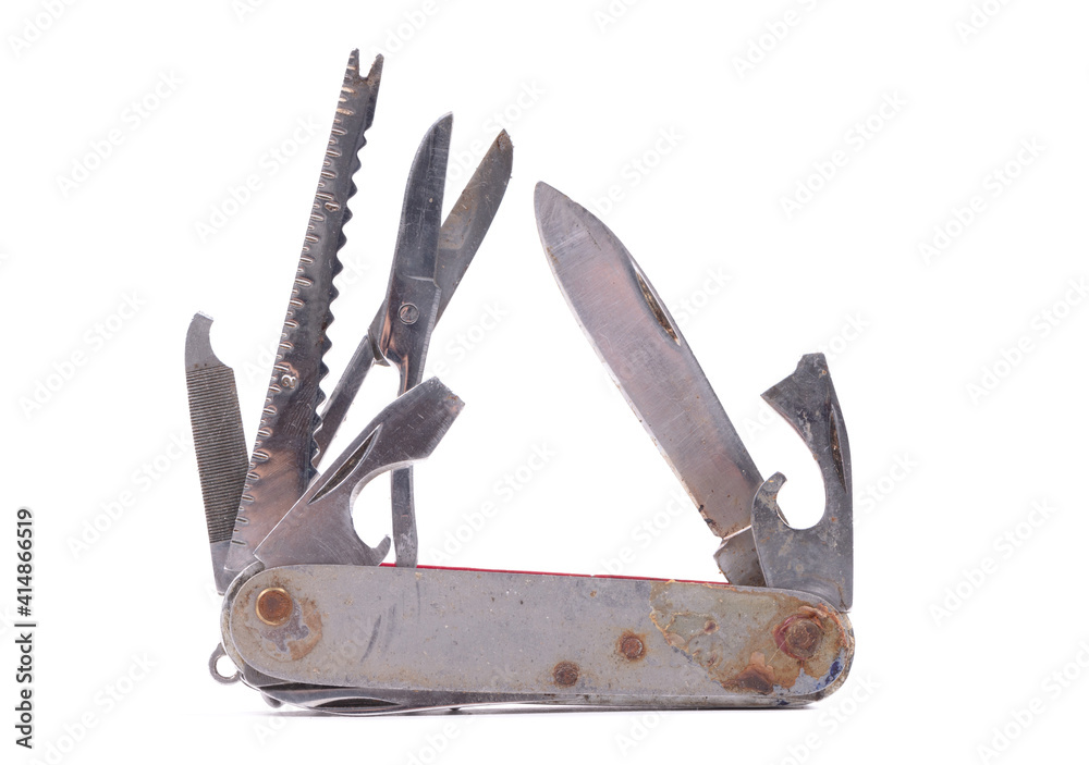 Close up of a broken multipurpose knife, isolated Close up of a broken multipurpose knife, isolated
