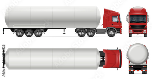 Tanker truck vector mockup on white for vehicle branding, corporate identity. View from side, front, back and top. All elements in the groups on separate layers for easy editing and recolor