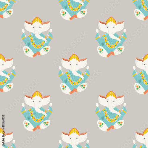 Seamless pattern with Ganesha elephants, symbol of Hinduism