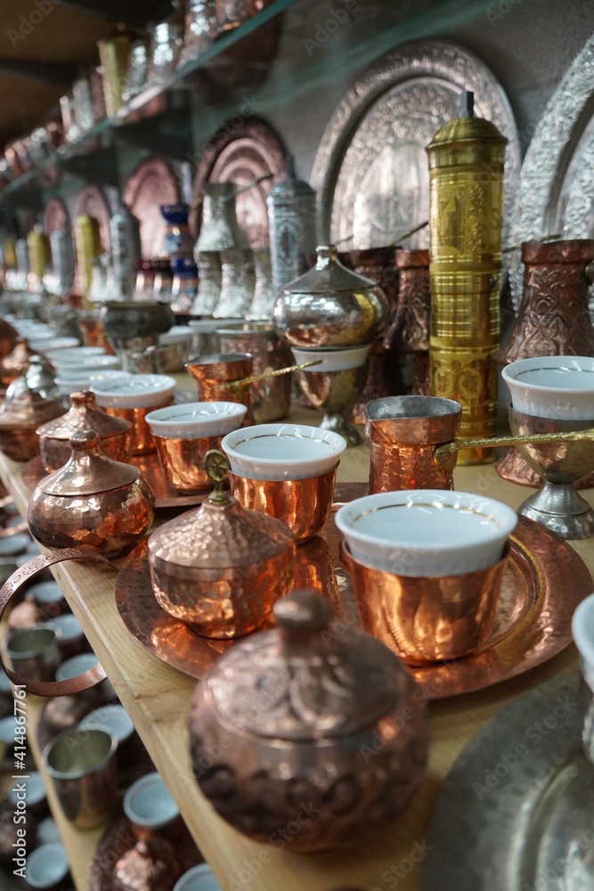 Turkish style coffee set, handmade copper items