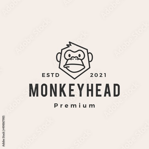 monkey head hipster vintage logo vector icon illustration