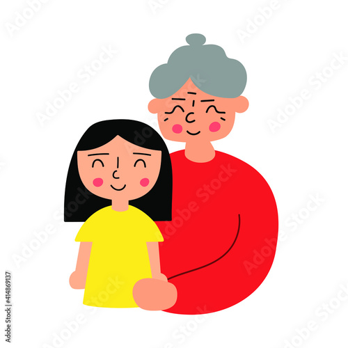 Grandmother and granddaughter. 
Hand drawn vector illustration on white background.