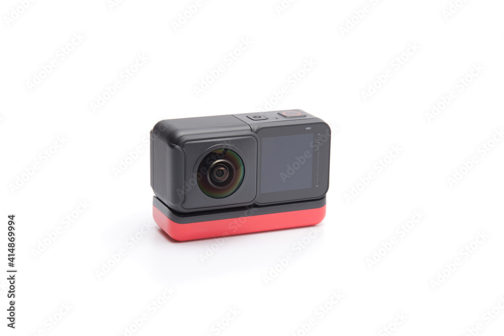 360 degree panoramic action camera. isolated on white. copy space. 360 degree panoramic action camera. isolated on white. copy space.