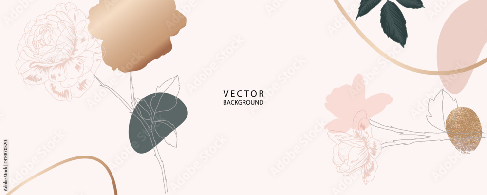 Fototapeta premium minimal background in pink flowers and tropical summer leaf