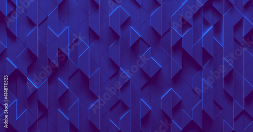 Blue / Purple Wall With Triangle Elements (3D Illustration)