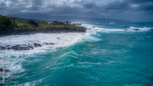 Large Waves Breaking on the Rocks at Waimea Bay, Hawaii 