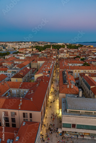 Sunset aerial view over Zadar and Siroka ulica, Croatia photo