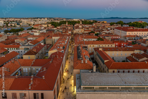 Sunset aerial view over Zadar and Siroka ulica, Croatia photo