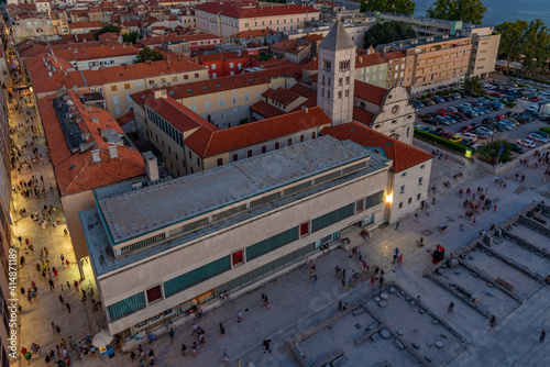 Sunset aerial view of archaeological museum and church of Sait Marija in Zadar, Croatia photo