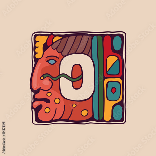 Letter O logo in Aztec, Mayan or Incas style.