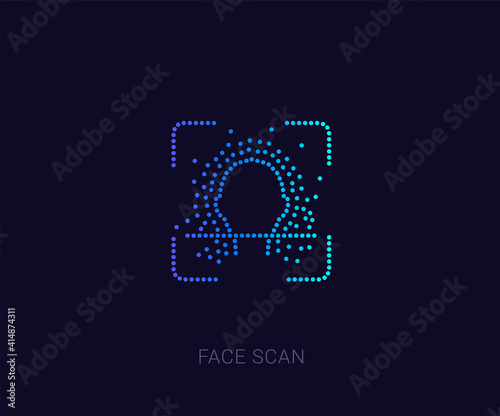 Unique Face authentication icon. Facial biometric identity, face ID, made of multiple dots, Halftone Icon. Premium quality graphic design. Modern signs, dotted symbols collection, exclusive icon